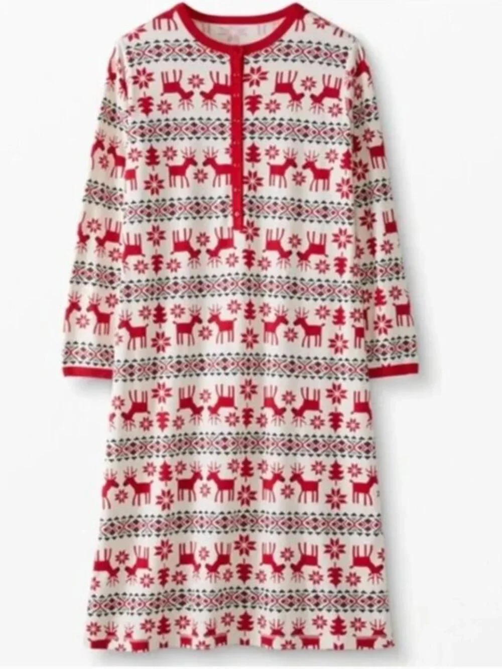 Hanna Andersson Dear Deer Henley Nightgown Long Sleeve Fair Isle Christmas XS